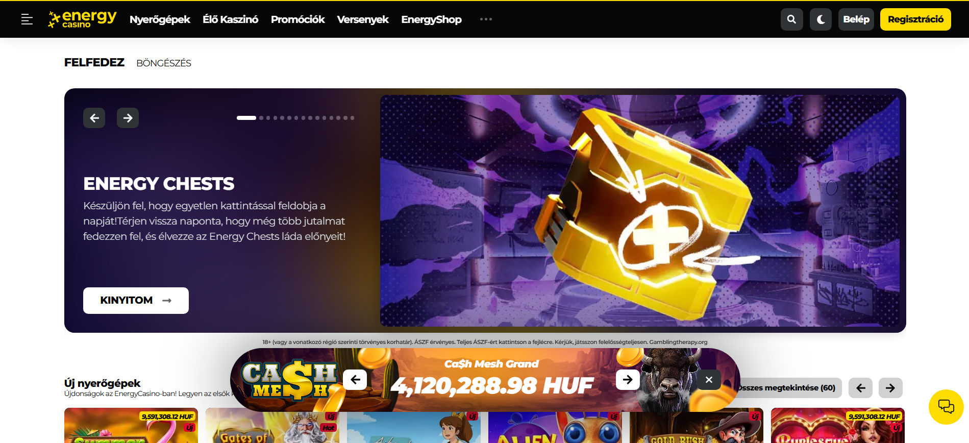 Az EnergyCasino kaszinó hivatalos weboldala