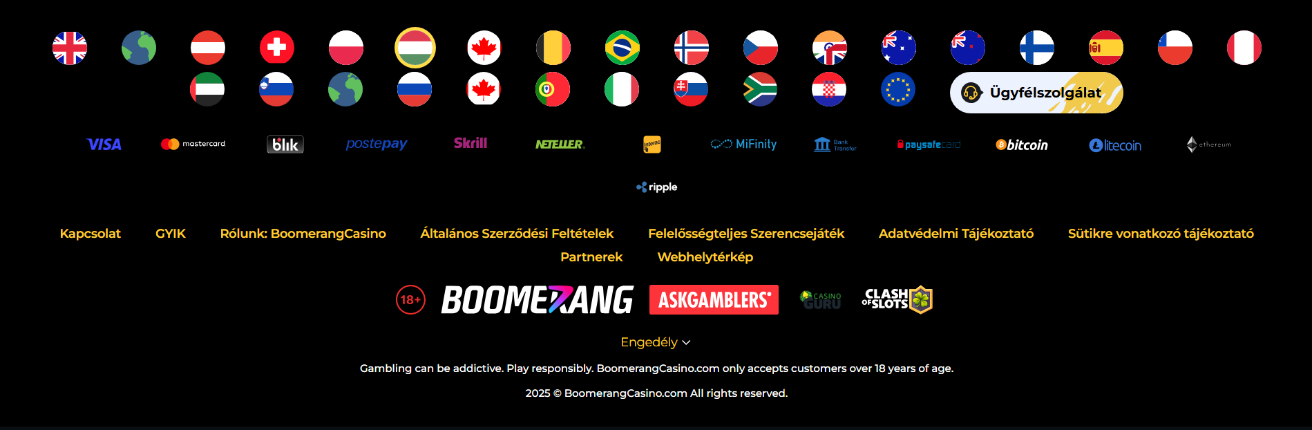 Jogszerűség és biztonság a kaszinóban Boomerang Casino