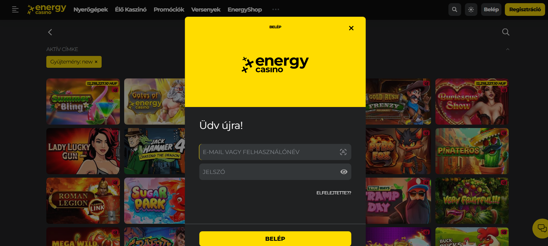 Regisztráció és bejelentkezés EnergyCasino fiókba